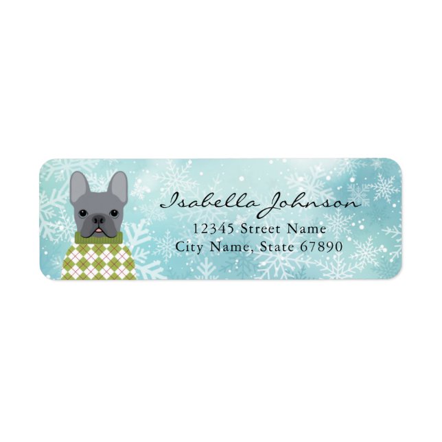 Blue French Bulldog Return Address Labels (Front)