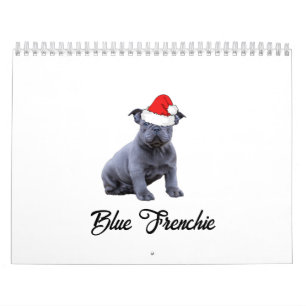 Blue French Bulldog Santa Hat Calendar