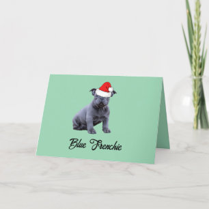 Blue French Bulldog Santa Hat Thank You Card