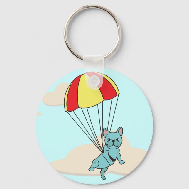 Blue French Bulldog Umbrella Fun Keychain (Front)