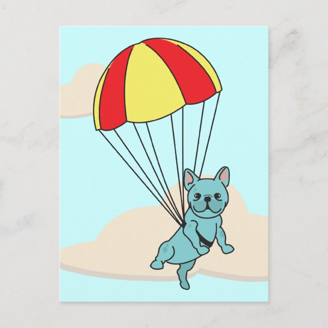Blue French Bulldog Umbrella Fun Postcard (Front)