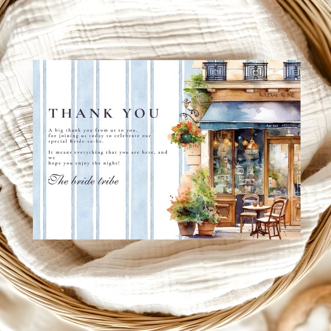 Blue French Cafe Bridal Shower Thank You Card (Creator Uploaded)