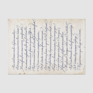 Blue French Calligraphy Vintage Script Parchment  Tissue Paper