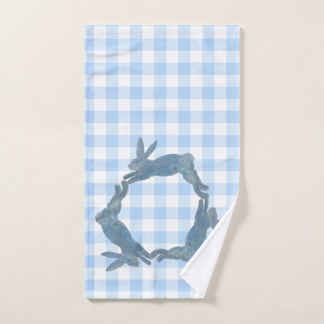 Blue French Country Bunny Rabbit Hand Towel (Hand Towel)