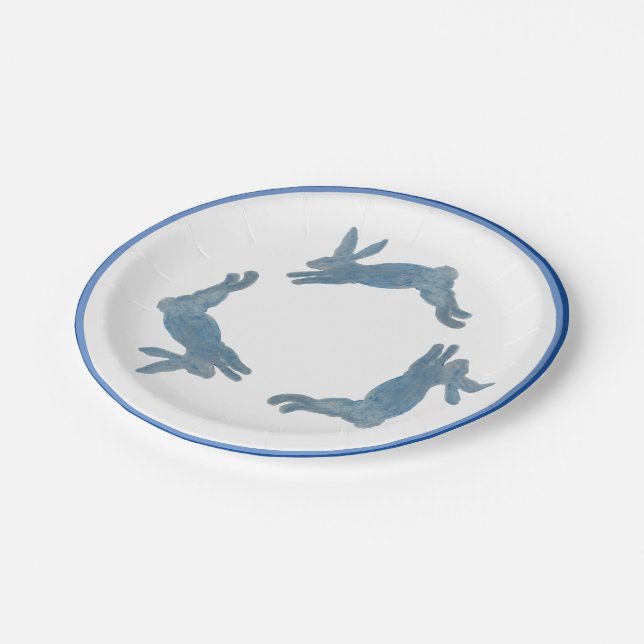 Blue French Country Bunny Rabbit Paper Plate (Angled)