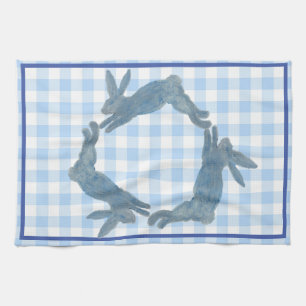 Blue French Country Bunny Rabbit Tea Towel