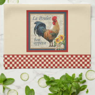 Blue French Country Kitchen Rooster Tea Towel