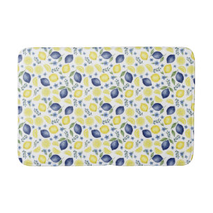 Blue French Country Lemon Pattern Bath Mat