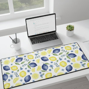 Blue French Country Lemon Pattern Desk Mat