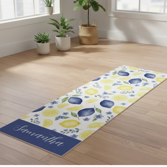Blue French Country Lemon Pattern Name  Yoga Mat (Creator Uploaded)