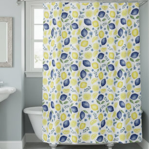 Blue French Country Lemon Pattern Shower Curtain