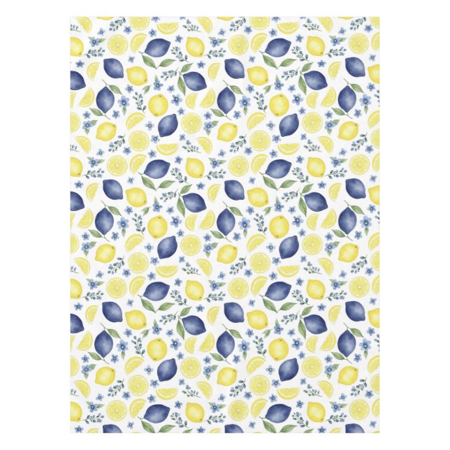 Blue French Country Lemon Pattern Tablecloth (Front)