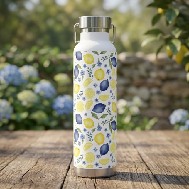 Blue French Country Lemon Pattern  Water Bottle (Creator Uploaded)