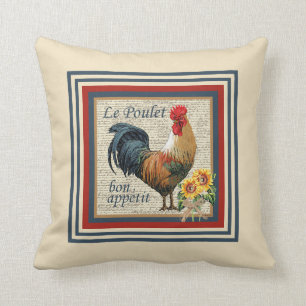 Blue French Country Rooster Cushion