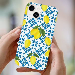 Blue French Country Tile Lemon Pattern iPhone 14 Case