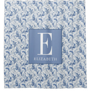 Blue French Country Toile Pattern Monogram Shower Curtain