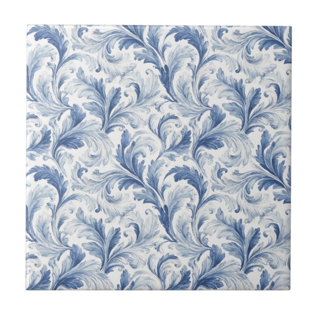 Blue French Country Toile Pattern  Tile (Front)