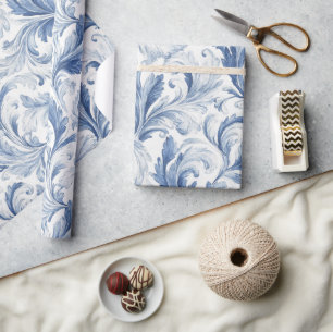 Blue French Country Toile Pattern Wrapping Paper