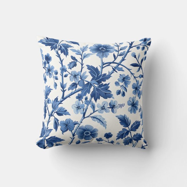 Blue French Countryside Floral Cushion (Front)
