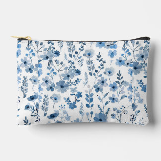 Blue French Floral Accessory Pouch