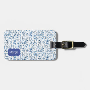 Blue French Floral  Luggage Tag