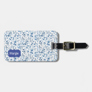 Blue French Floral Luggage Tag