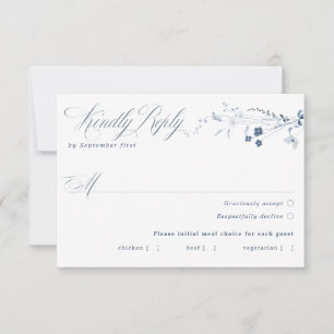 Blue French Floral Meal Choice RSVP Card
