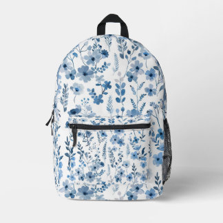 Blue French Floral Printed Backpack