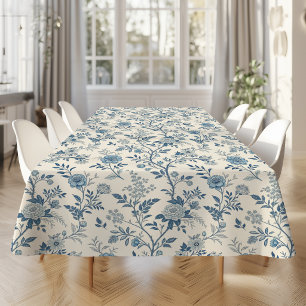 Blue French Floral Toile de Jouy Pattern Tablecloth