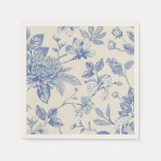 Blue French Floral Toile Floral Napkin