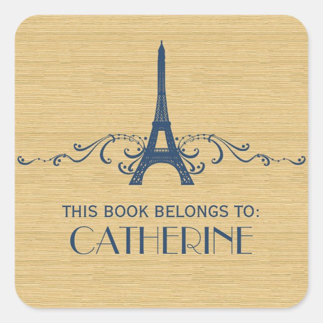 Blue French Flourish Bookplate Stickers (Front)