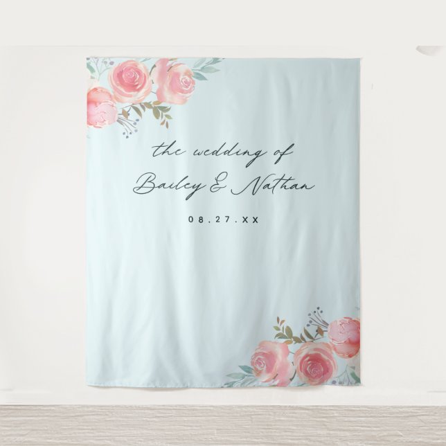 Blue French Garden Wedding Photography Backdrop Tapestry (Front)