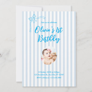 Blue French Personalized 1st Birthday Invitation