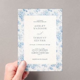 Blue French Personalized Wedding Acrylic Invitations