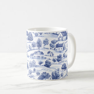 Blue French Toile Countryside Pattern Coffee Mug