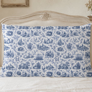 Blue French Toile Countryside Rose Branch Pattern Pillowcase
