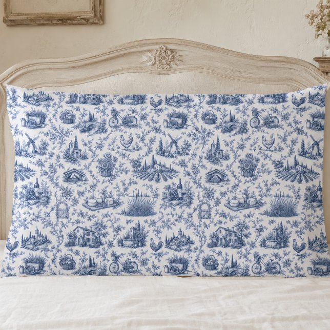 Blue French Toile Countryside Rose Branch Pattern  Pillowcase (Creator Uploaded)