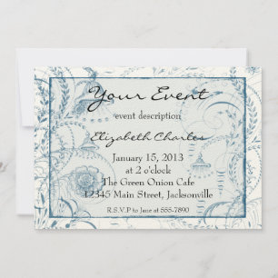 Blue French Toile Custom Invites Version 2
