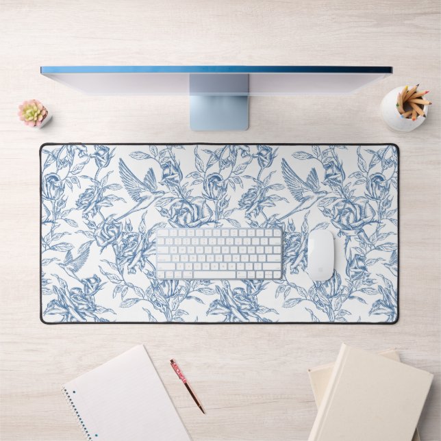 Blue French Toile de Jouy Desk Mat (Office 1)