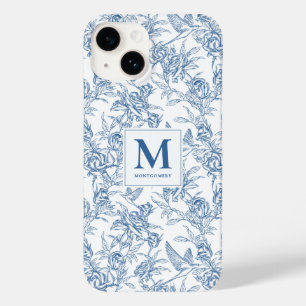 Blue French Toile de Jouy Floral Pattern Monogram Case-Mate iPhone 14 Case