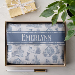 Blue French Toile Dog Gift Wrap Design Tissue Paper