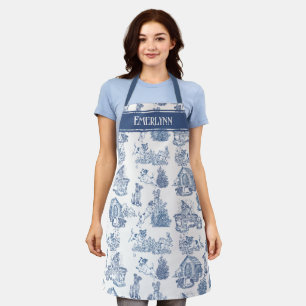 Blue French Toile Dog Lover Design Apron