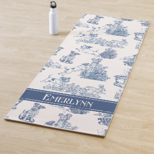 Blue French Toile Dog Monogram Pattern Yoga Mat