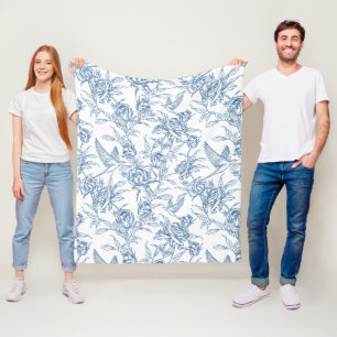 Blue French Toile Fleece Blanket