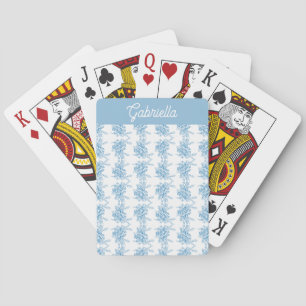 Blue French Toile Floral Pattern Name Playing Cards