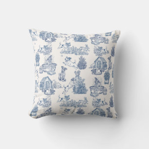 Blue French Toile Jack Russell Cottage Cushion