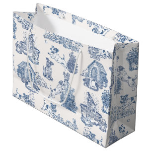 Blue French Toile Jack Russell Gift Style Large Gift Bag