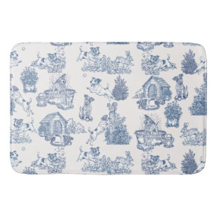 Blue French Toile Jack Russell Pattern Bath Mat