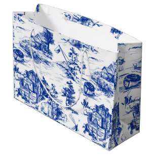 Blue French Toile  Large Gift Bag