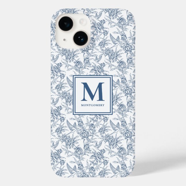 Blue French Toile Name Case-Mate iPhone Case (Back)